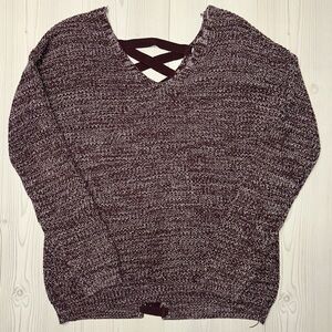 SO Maroon V-Neck Sweater with Lace-Up Detail